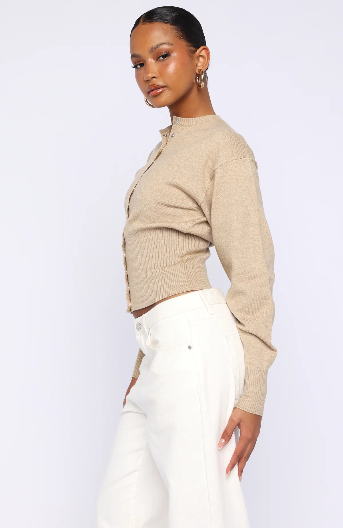Cindy Cinched Knit Top Beige - Image 3