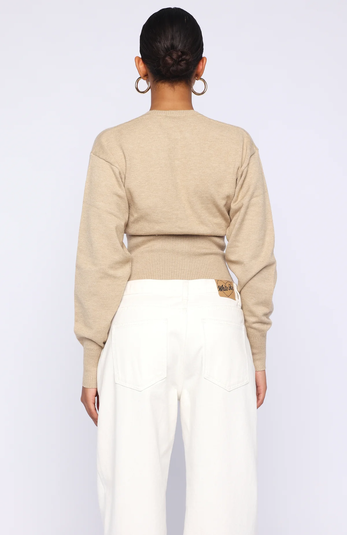 Cindy Cinched Knit Top Beige - Image 4