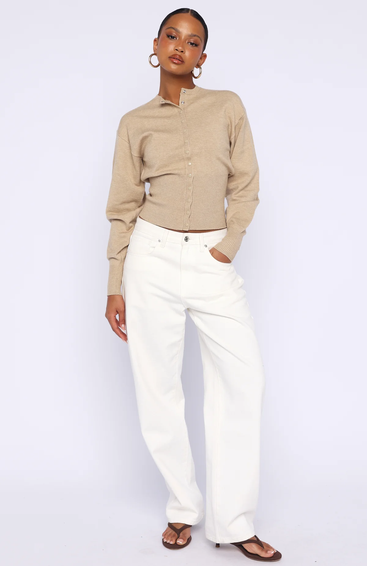 Cindy Cinched Knit Top Beige - Image 5