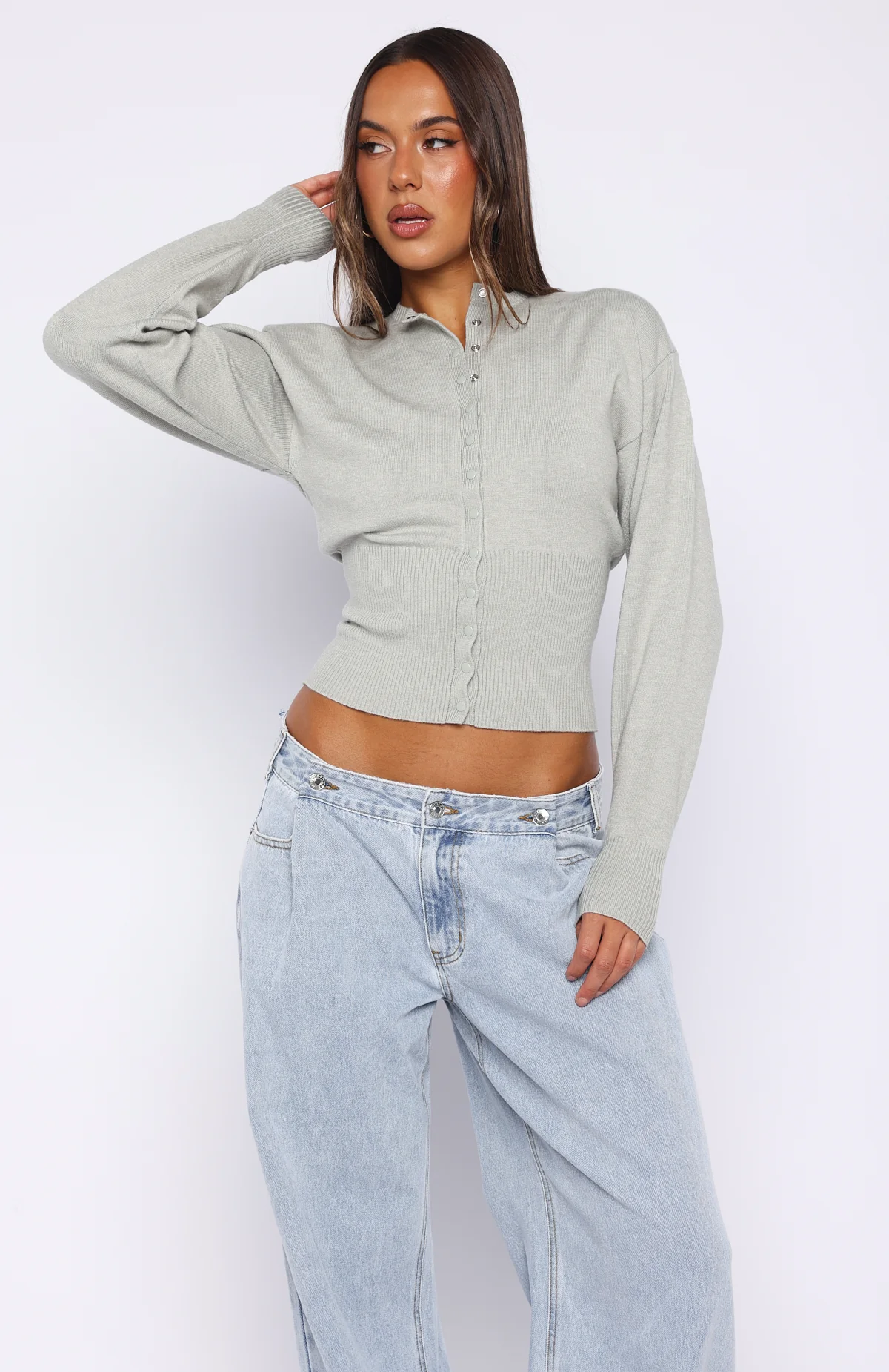 Cindy Cinched Knit Top Grey - Image 2