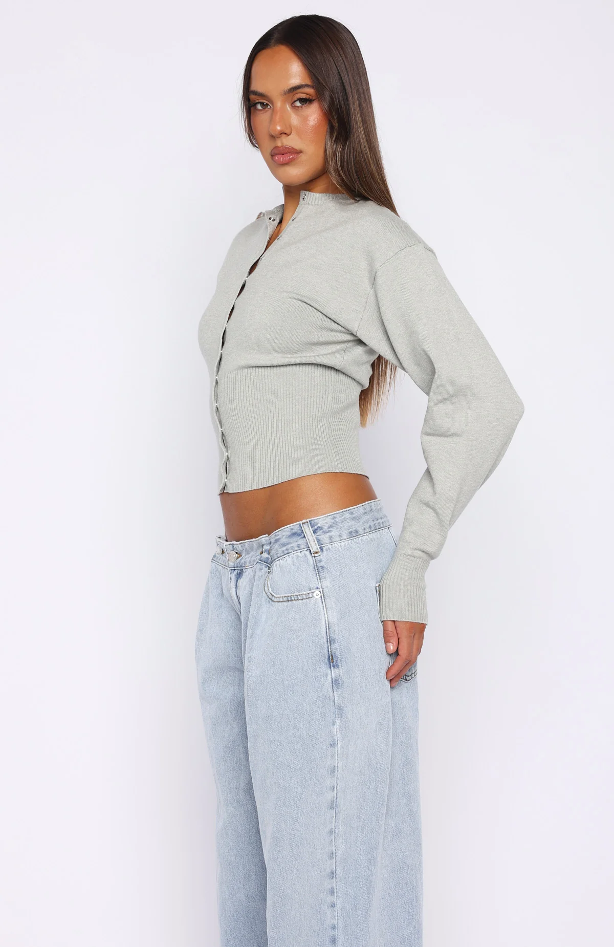 Cindy Cinched Knit Top Grey - Image 3