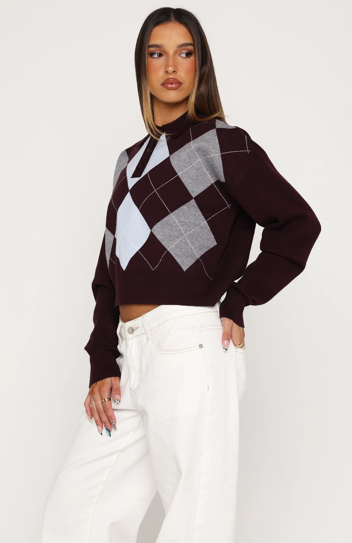 Cinzia Argyle Knit Sweater Mulled Merlot - Image 3
