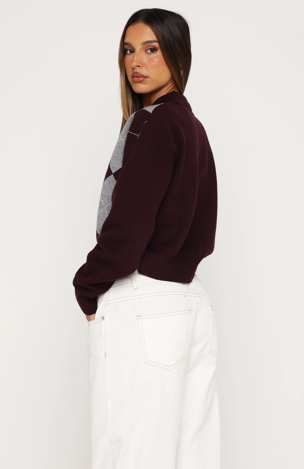 Cinzia Argyle Knit Sweater Mulled Merlot - Image 4