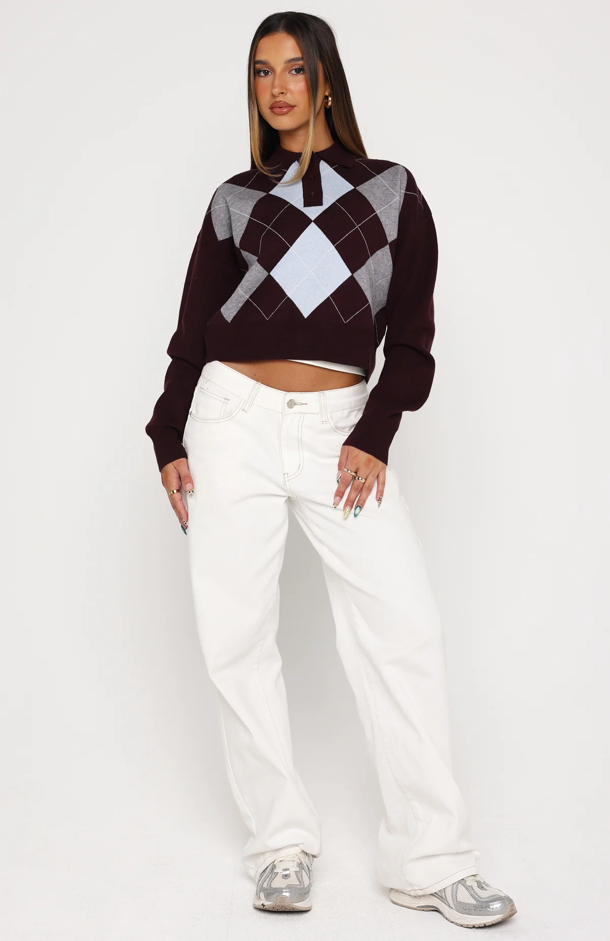 Cinzia Argyle Knit Sweater Mulled Merlot - Image 5