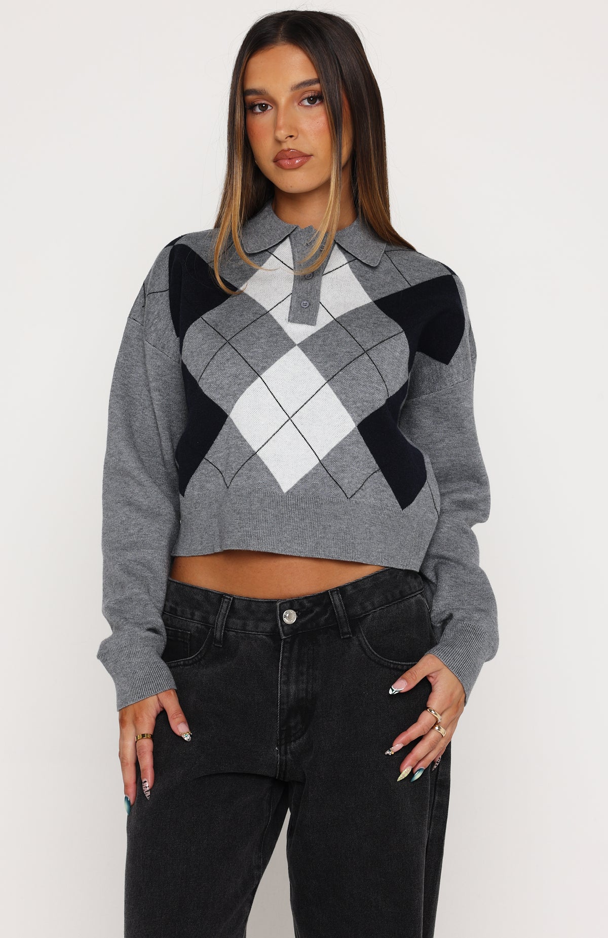 Cinzia Argyle Knit Sweater Navy Winter - Image 2