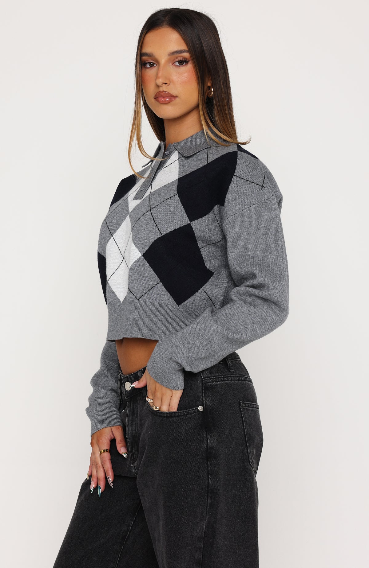 Cinzia Argyle Knit Sweater Navy Winter - Image 3