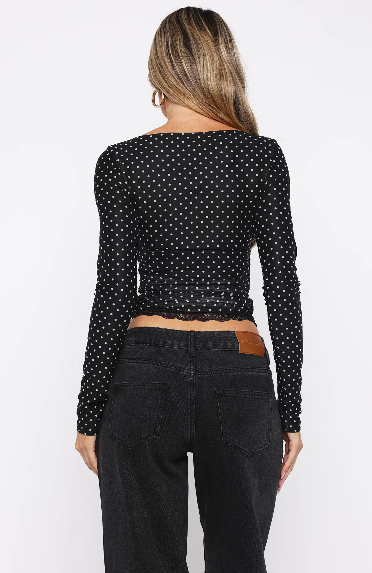 Clear As Day Long Sleeve Top Black/White Polka Dot - Image 4