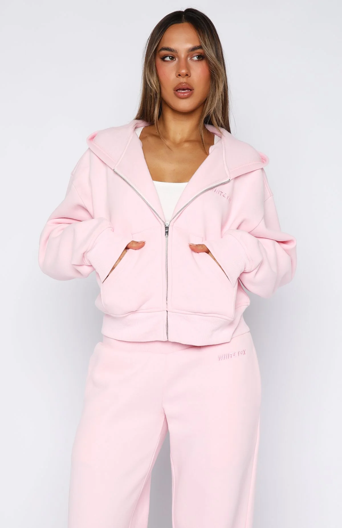 Come A Long Way Boxy Zip Front Hoodie Pink - Image 2