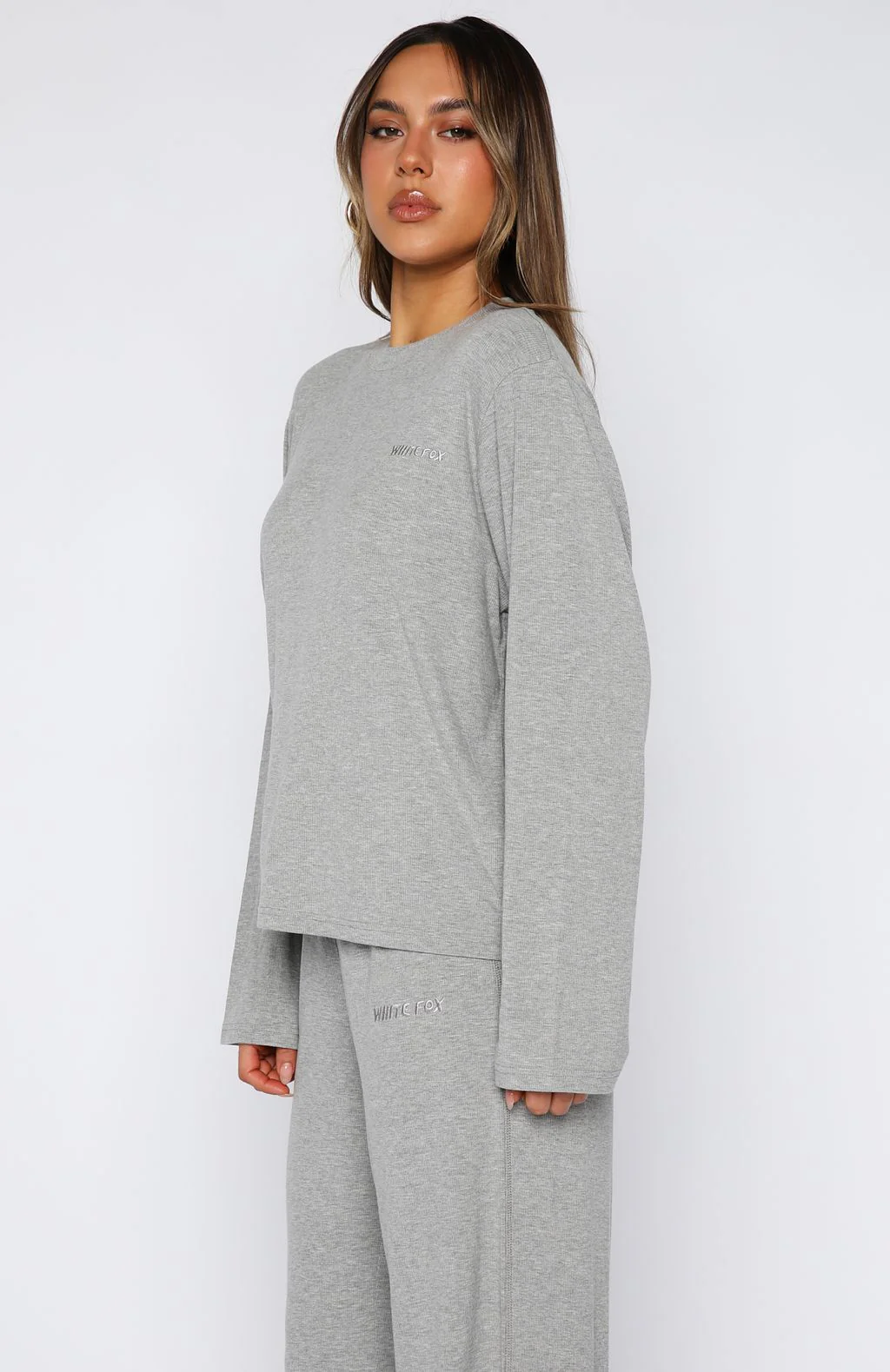 Come A Long Way Soft Lounge Long Sleeve Ribbed Tee Grey Marle - Image 3