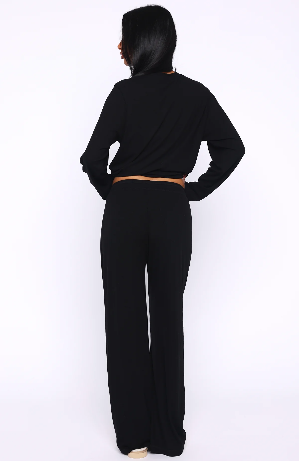 Come A Long Way Soft Lounge Ribbed Wide Leg Pants Black - Image 4