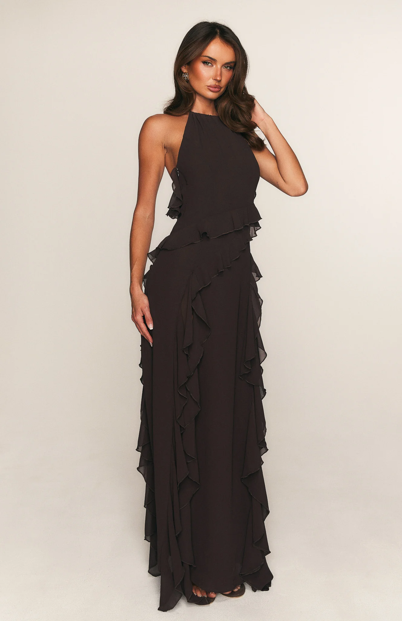Control The Vibe Halter Maxi Dress Chocolate - Image 2
