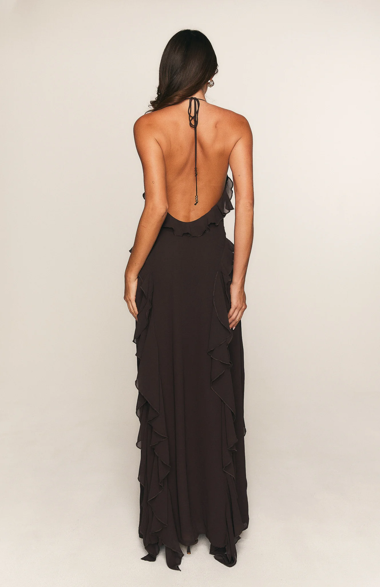 Control The Vibe Halter Maxi Dress Chocolate - Image 3