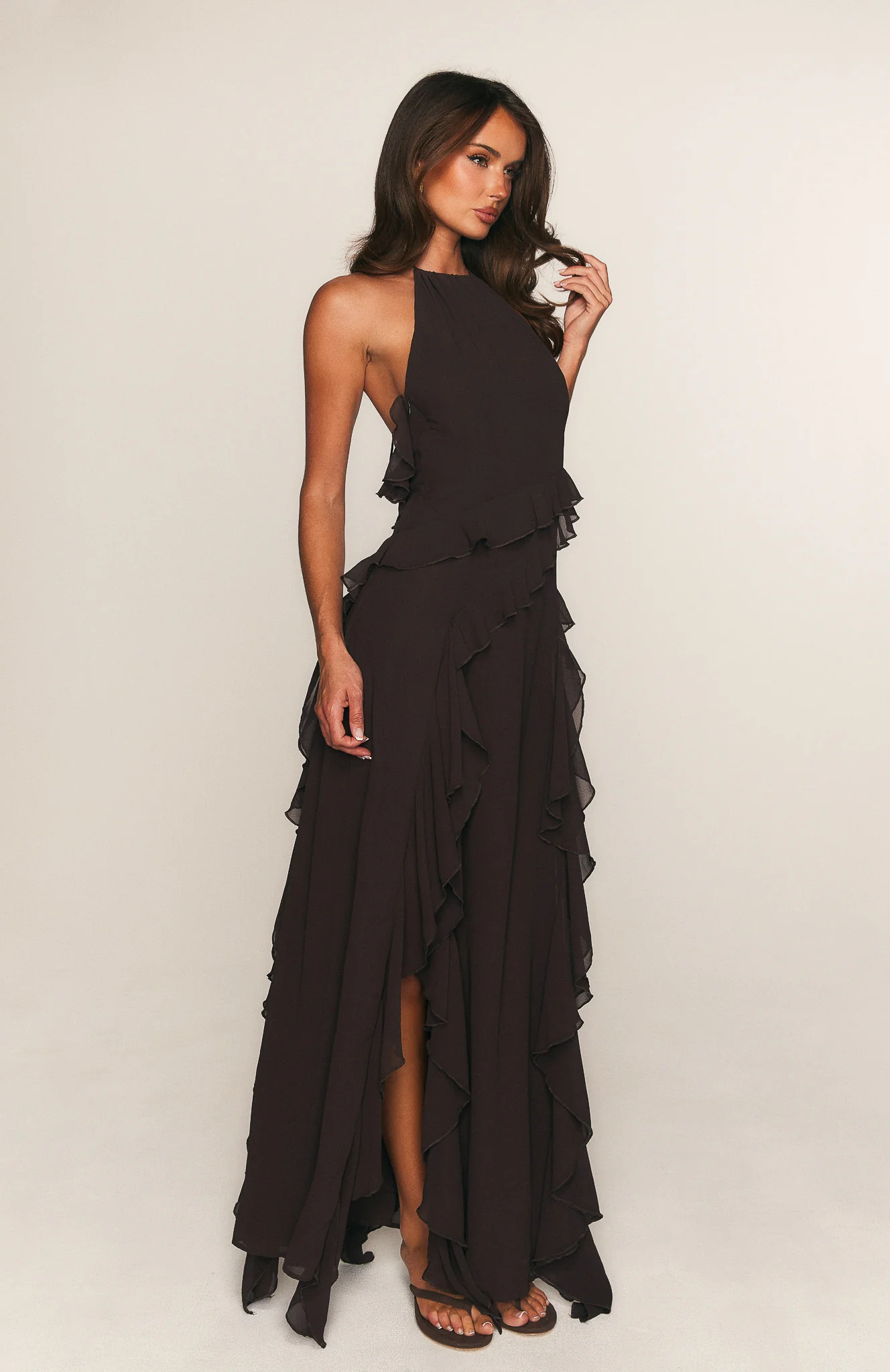 Control The Vibe Halter Maxi Dress Chocolate - Image 4