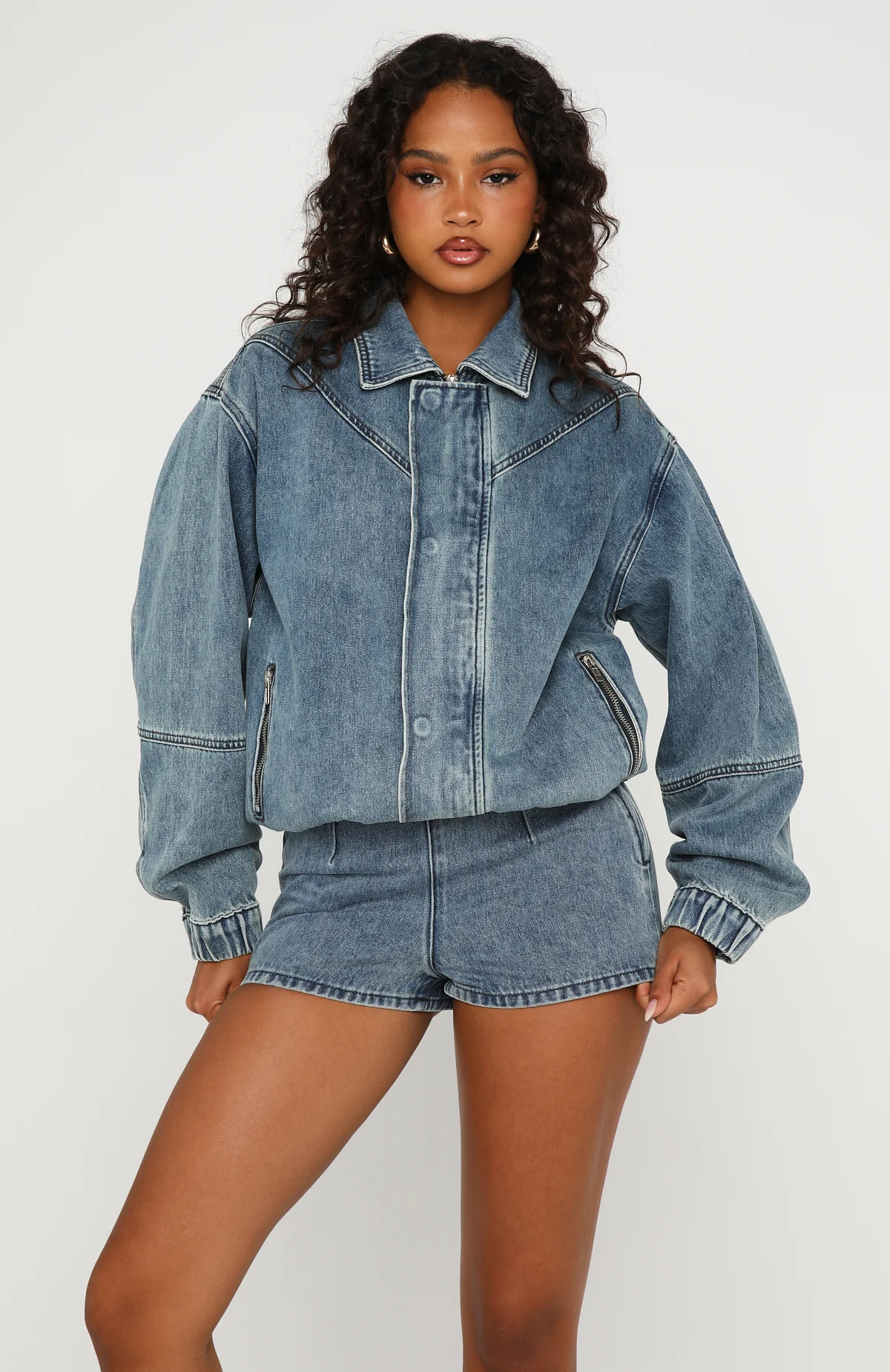 Cooler Than You Denim Bomber Jacket Brown Blue Acid - Image 2