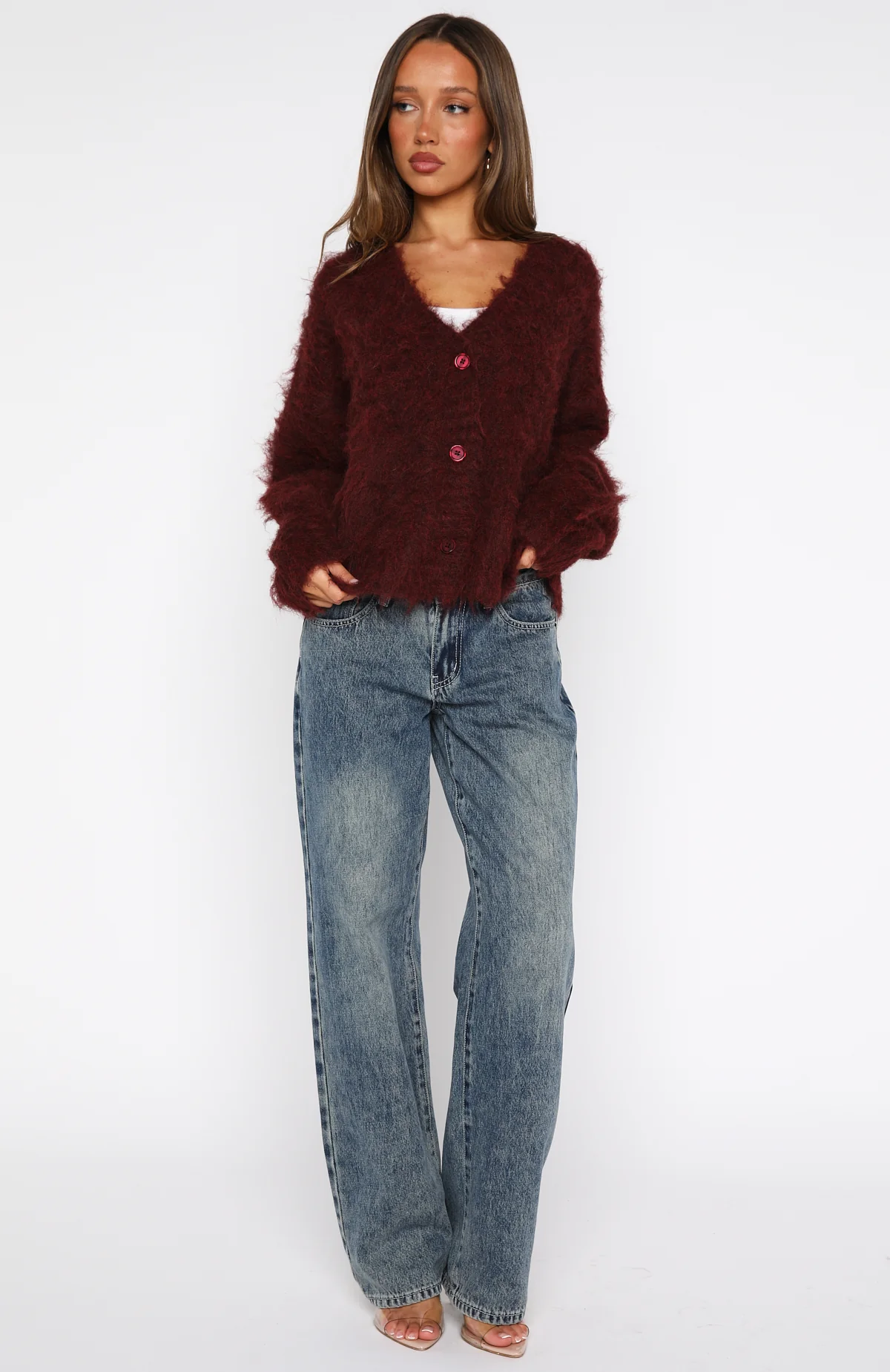 Cozy Vibes Knit Cardigan Bordeaux - Image 6