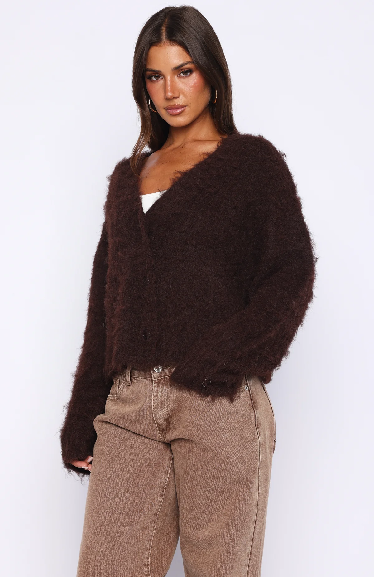 Cozy Vibes Knit Cardigan Chocolate - Image 3