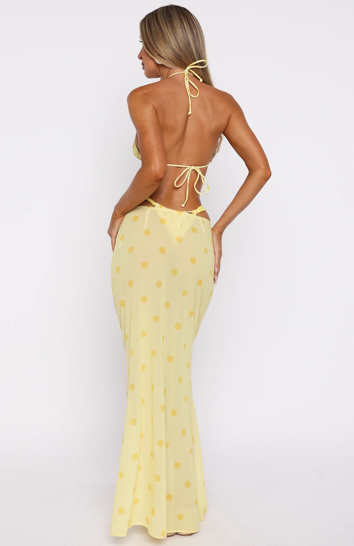 Crowd Pleaser Maxi Skirt Lemon Polka Dot - Image 4