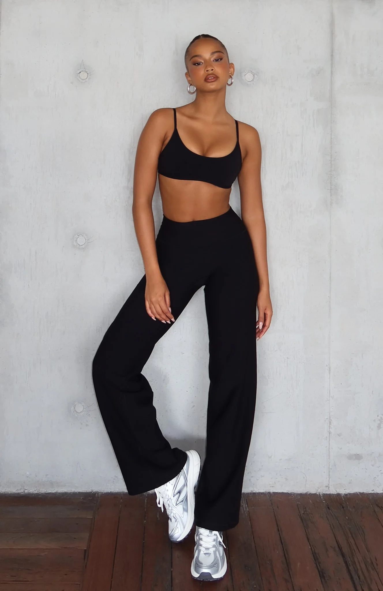 Crushing Mid Rise Wide Leggings Black