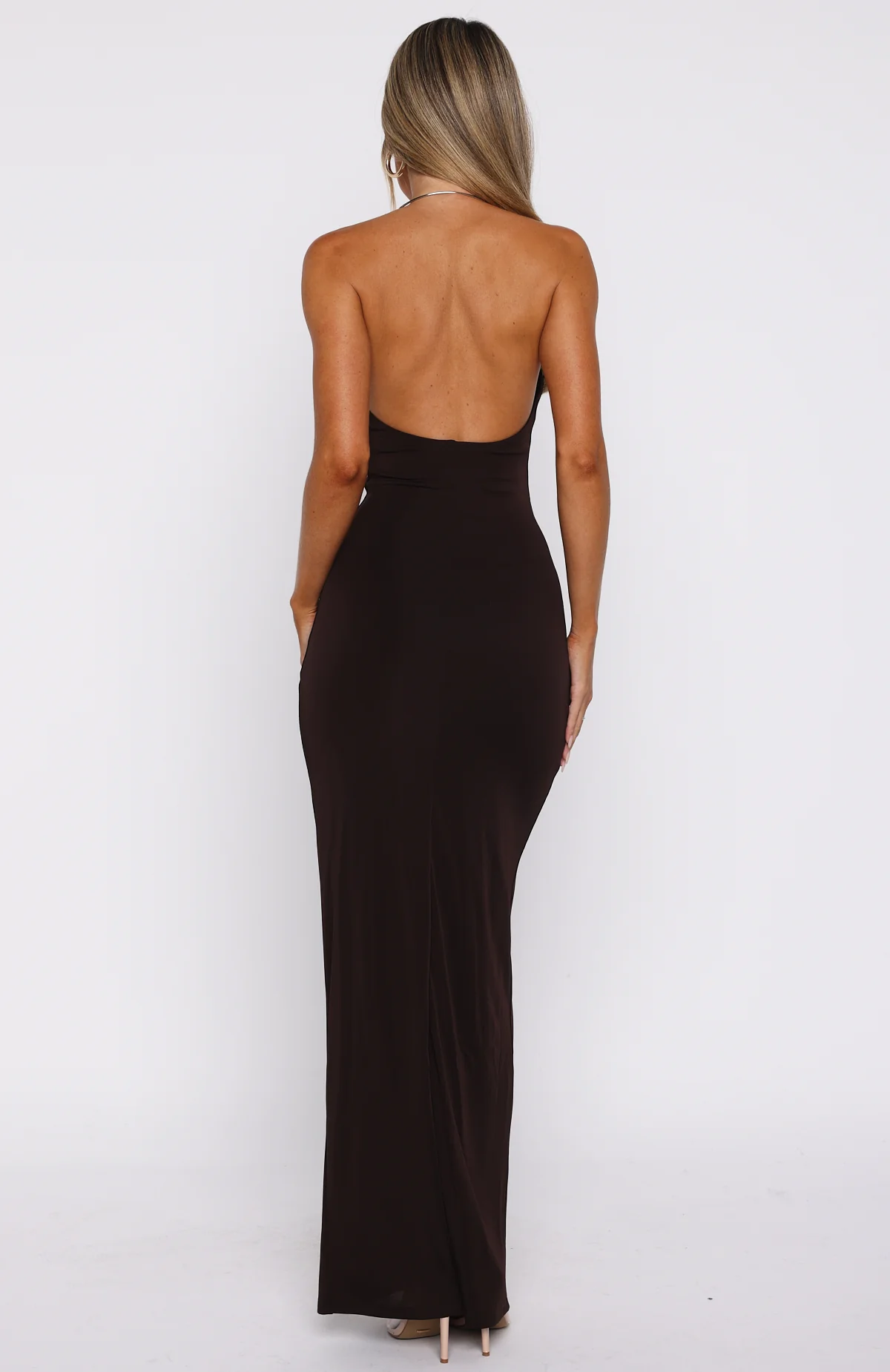 Cute Without Apology Halter Maxi Dress Chocolate - Image 7