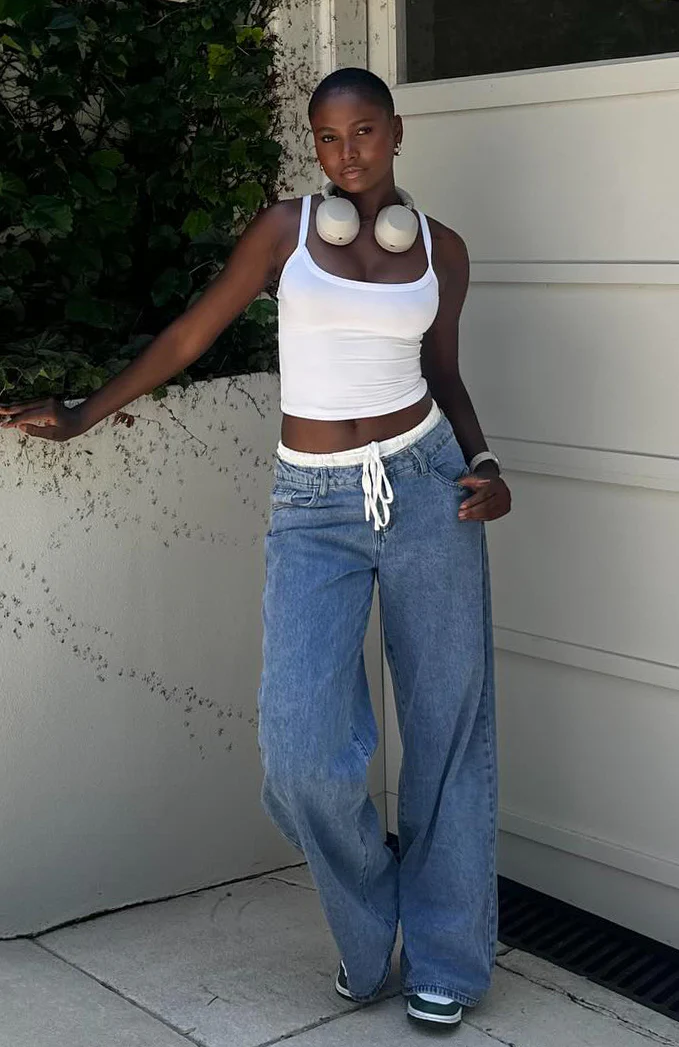 Daisy Mid Rise Wide Leg Jeans Mid Blue