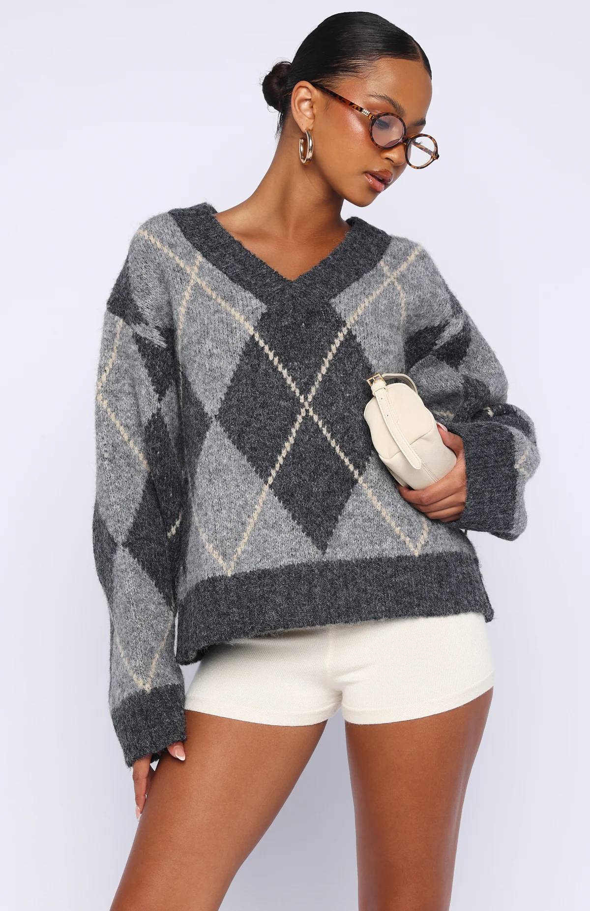 Daniela Argyle Knit Sweater Charcoal - Image 3