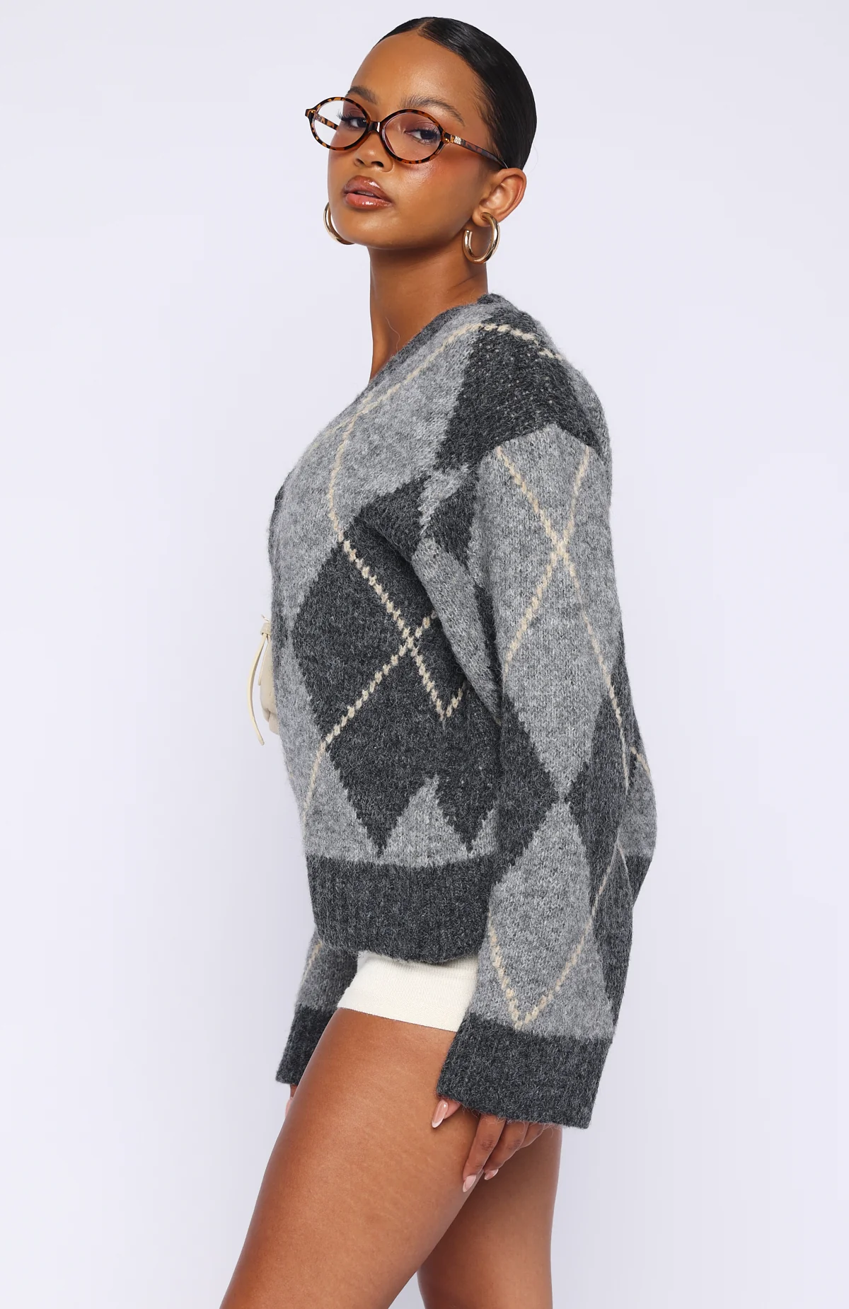 Daniela Argyle Knit Sweater Charcoal - Image 4