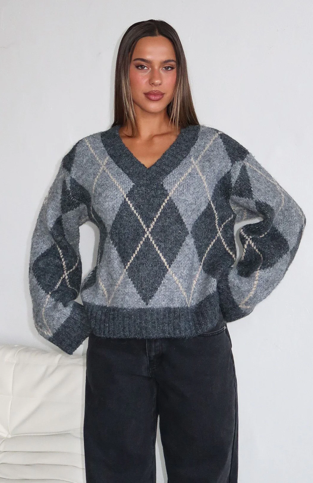 Daniela Argyle Knit Sweater Charcoal - Image 7