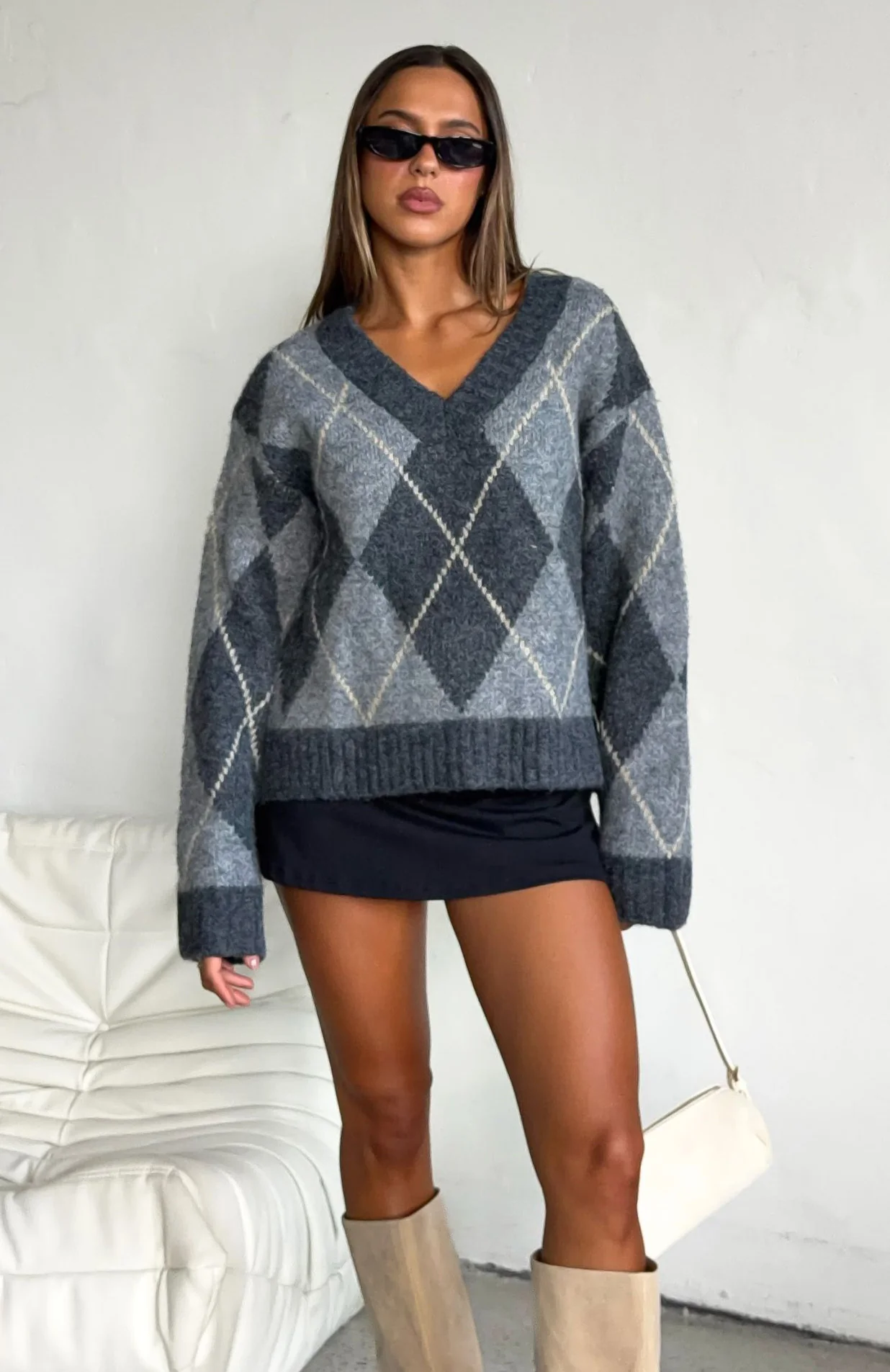 Daniela Argyle Knit Sweater Charcoal - Image 8