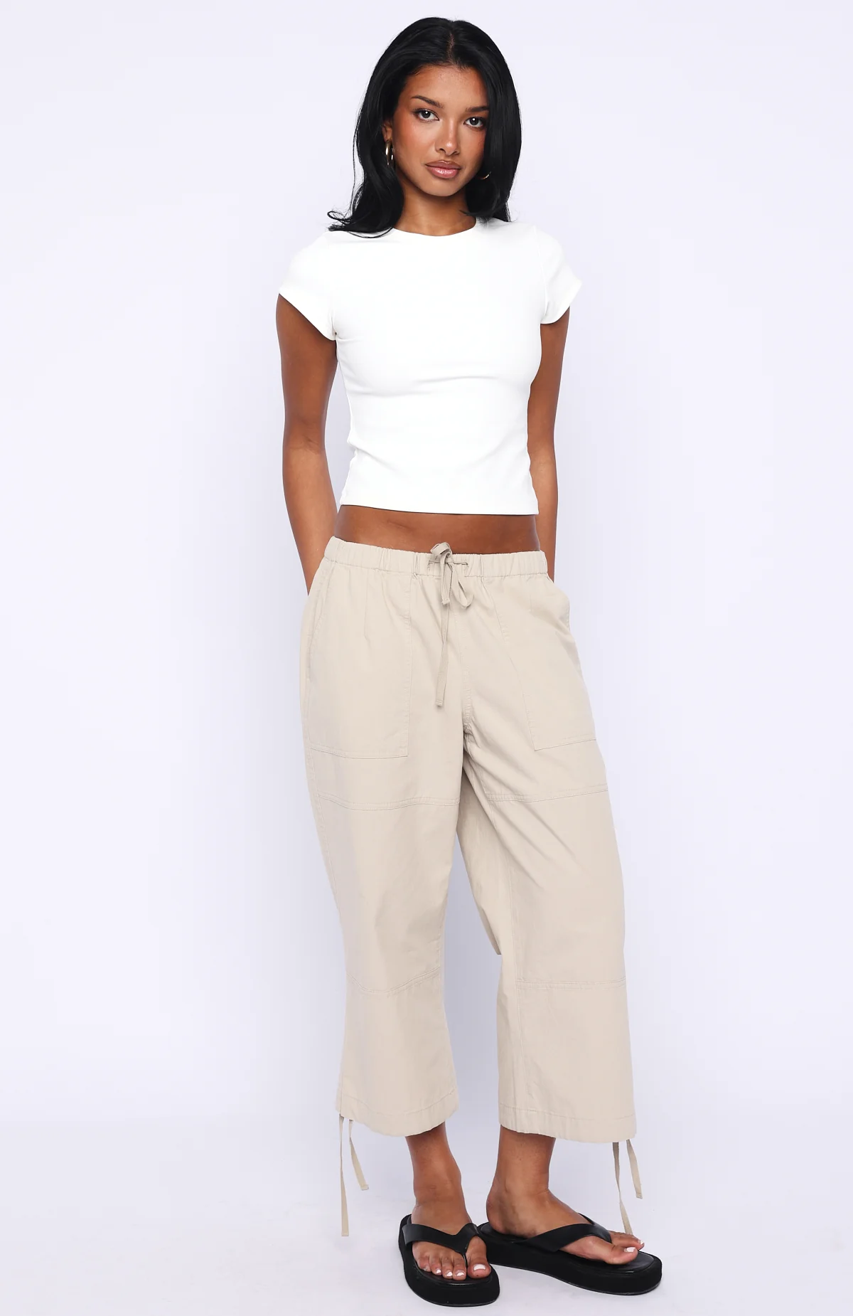 Date Me Capri Cargo Pants Stone - Image 3