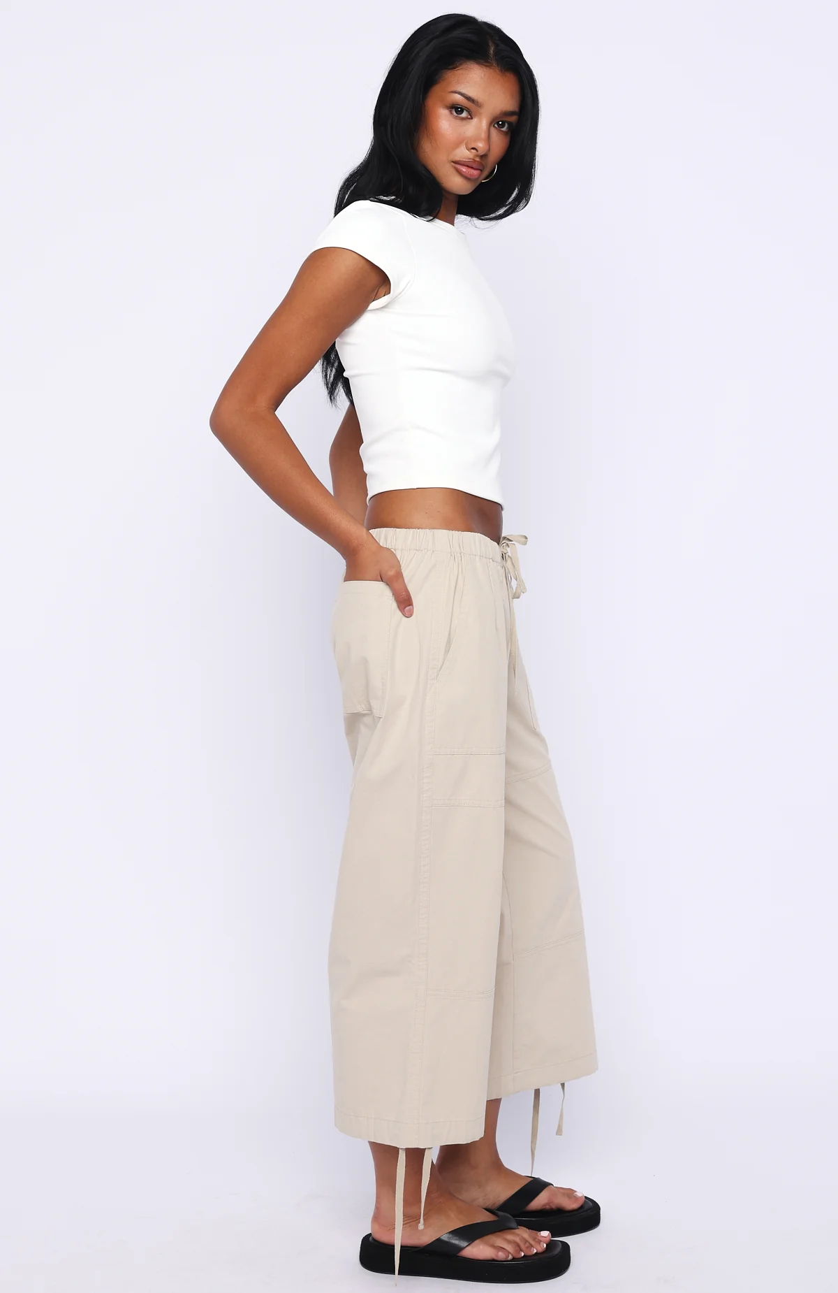 Date Me Capri Cargo Pants Stone - Image 4