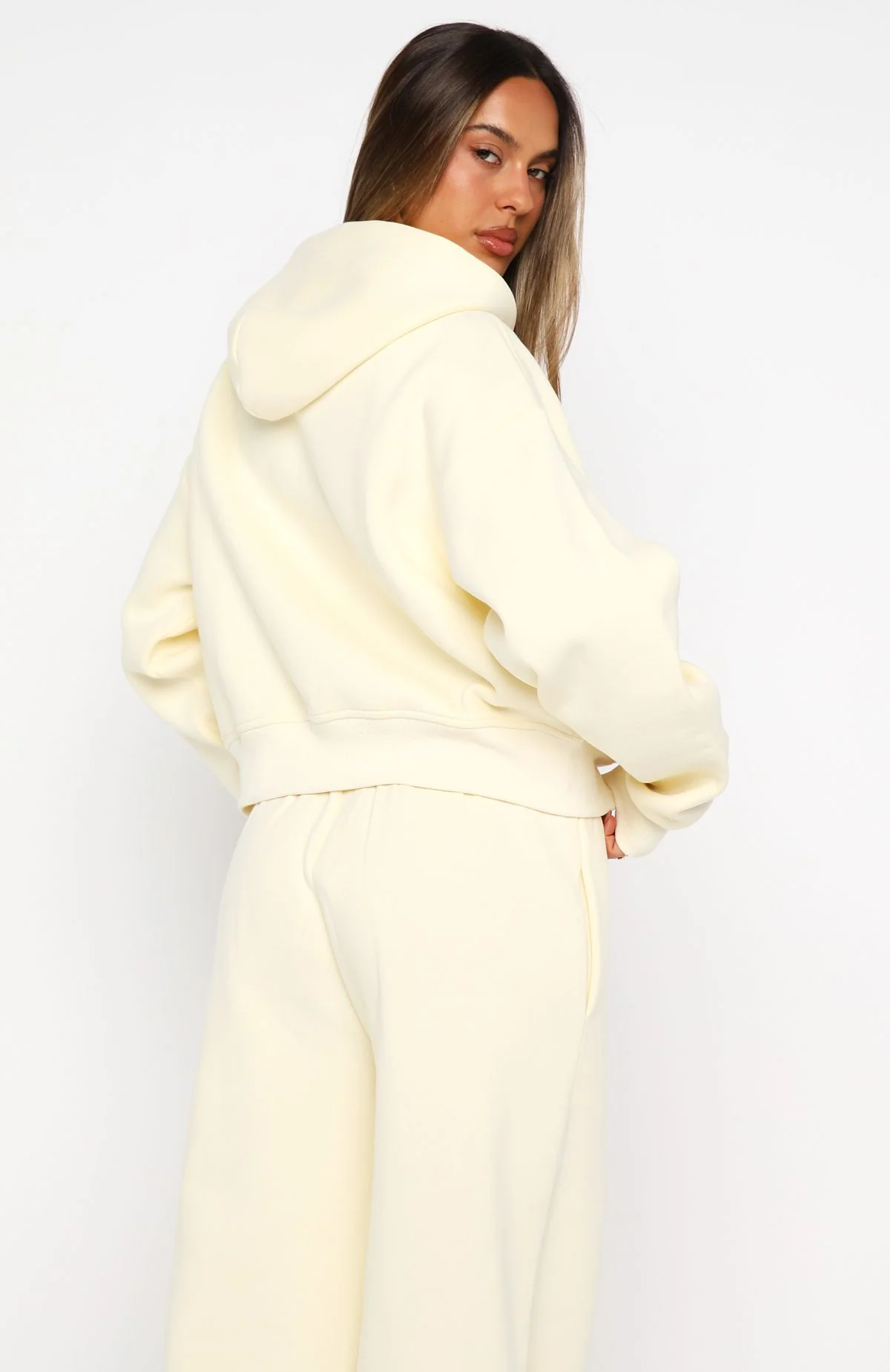 Daydreamers Madeline Boxy Zip Front Hoodie Lemon - Image 4
