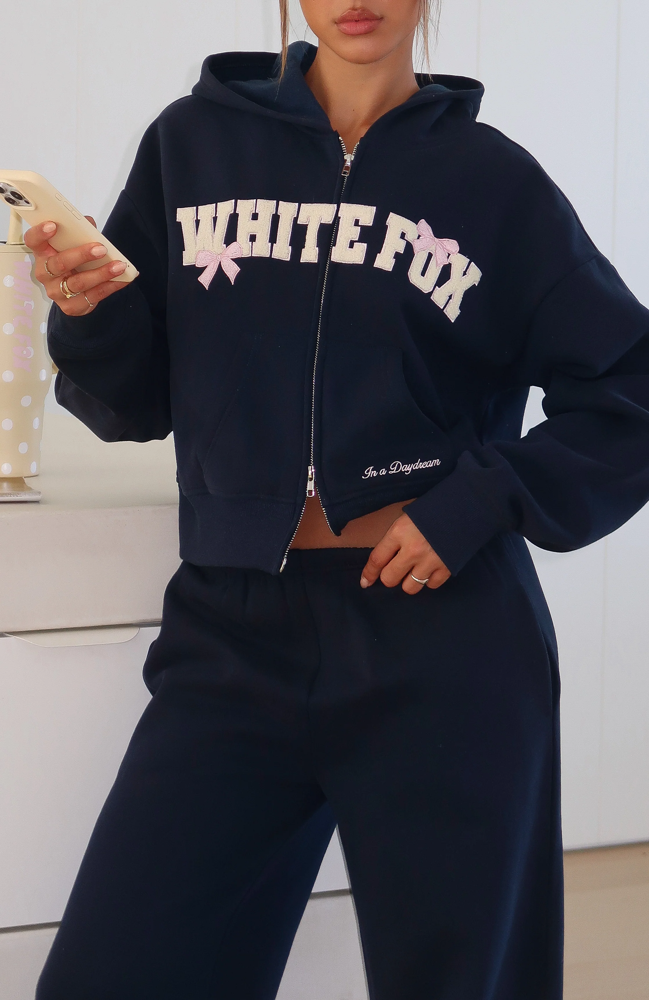 Daydreamers Madeline Boxy Zip Front Hoodie Navy - Image 8