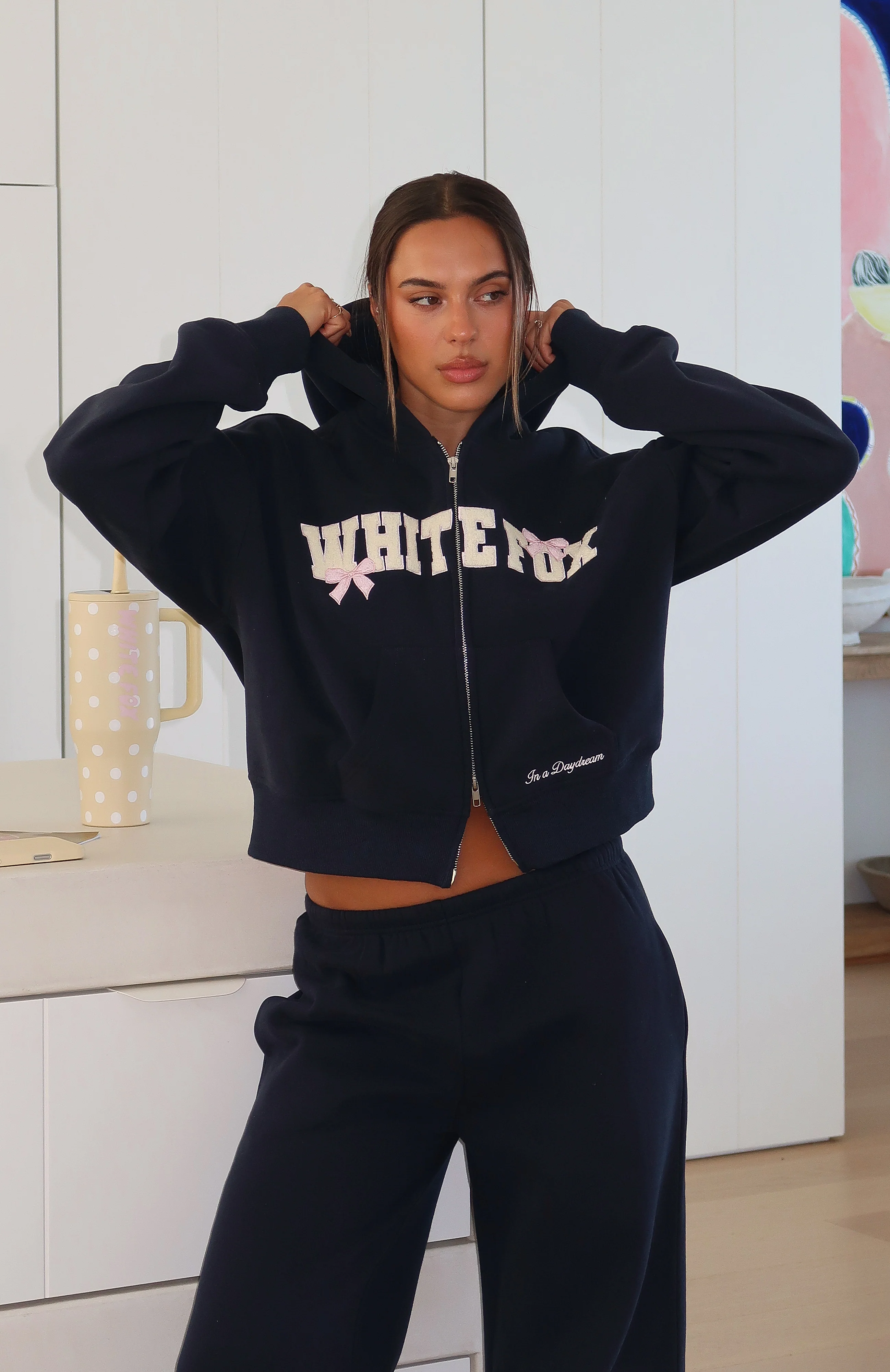 Daydreamers Madeline Boxy Zip Front Hoodie Navy - Image 9