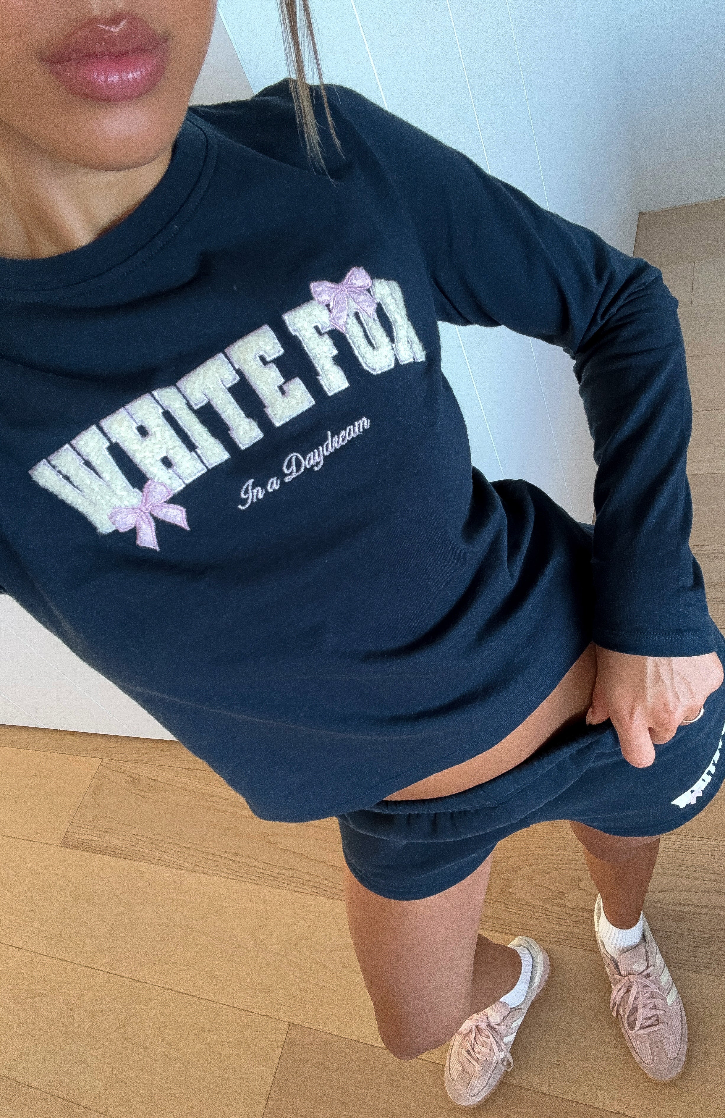 Daydreamers Madeline Long Sleeve Baby Tee Navy - Image 2