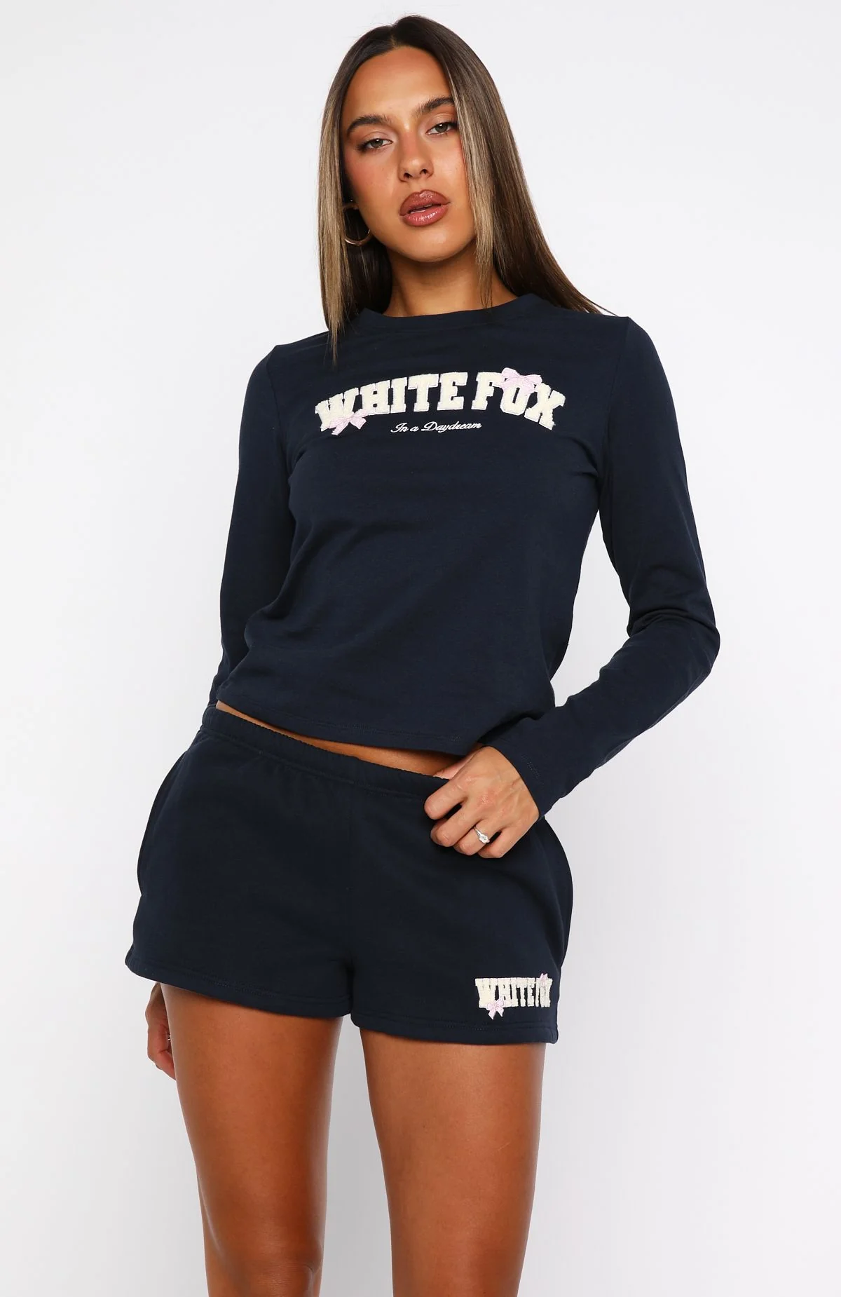 Daydreamers Madeline Long Sleeve Baby Tee Navy - Image 3