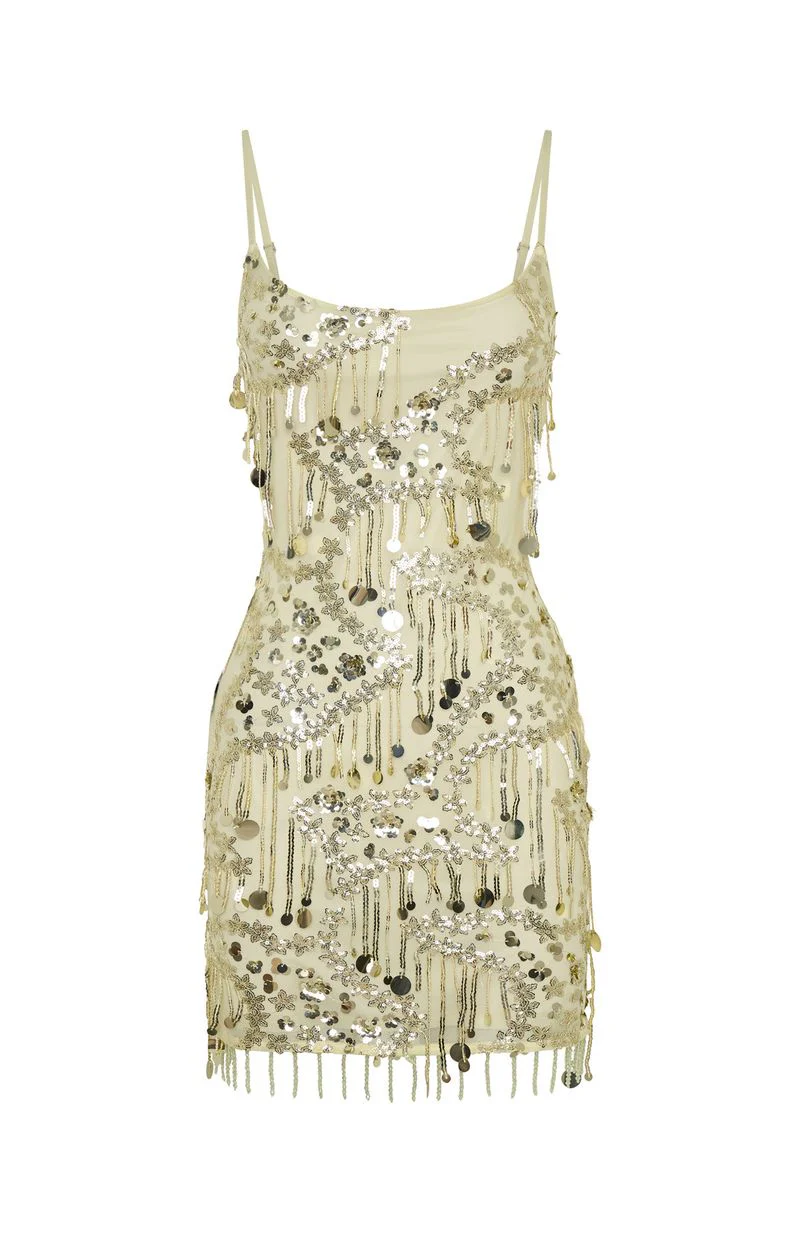 Decadent Daze Beaded Mini Dress Lemon - Image 8