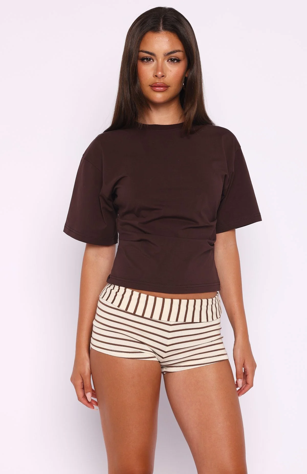 Destination Unknown Cinched Waist Boxy Tee Chocolate - Image 2