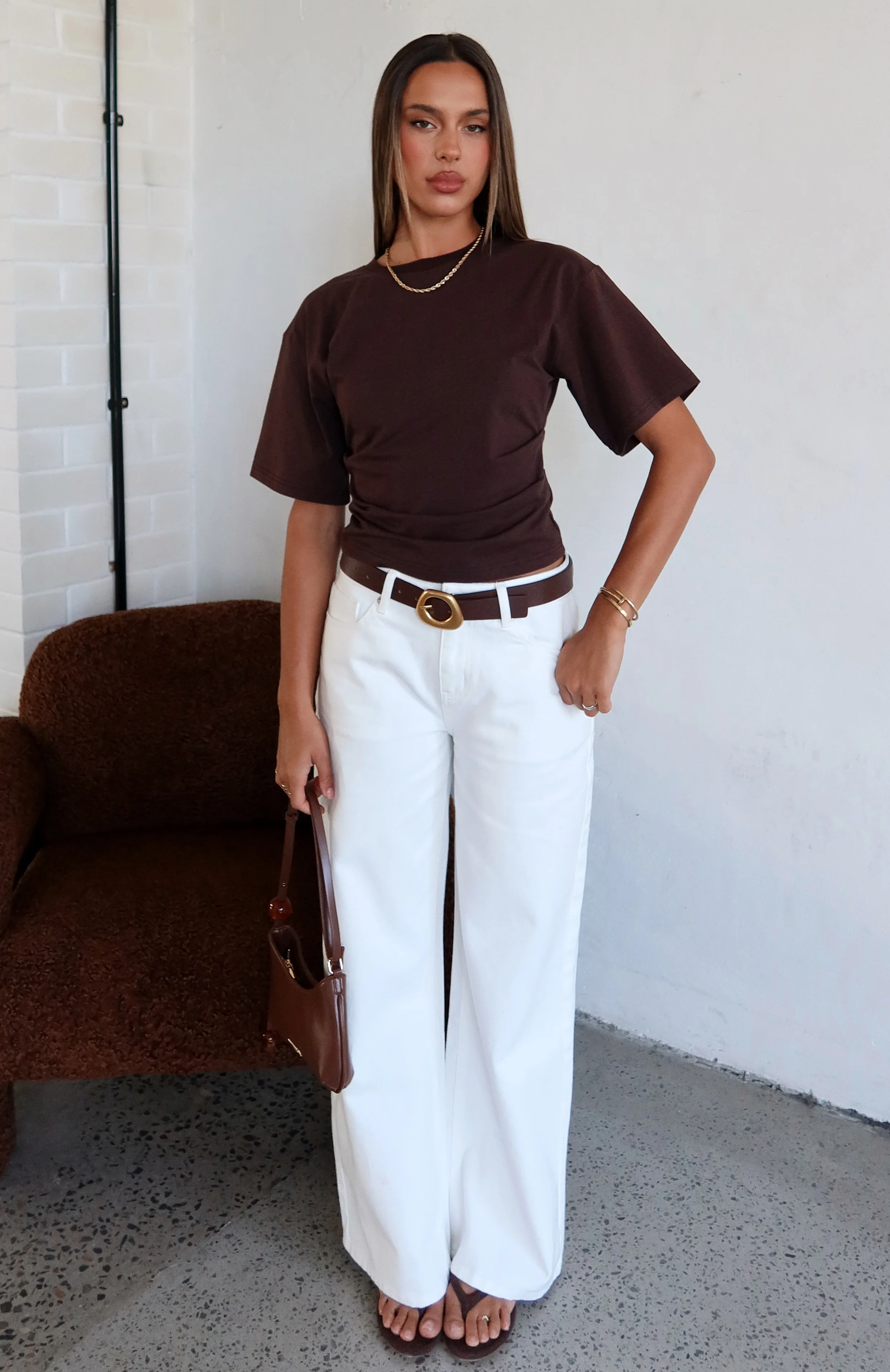 Destination Unknown Cinched Waist Boxy Tee Chocolate - Image 6