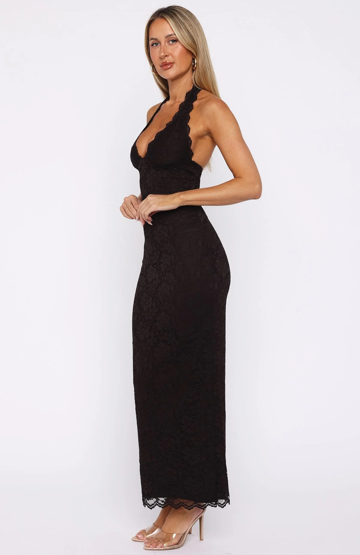 Destiny Lace Maxi Dress Chocolate - Image 3