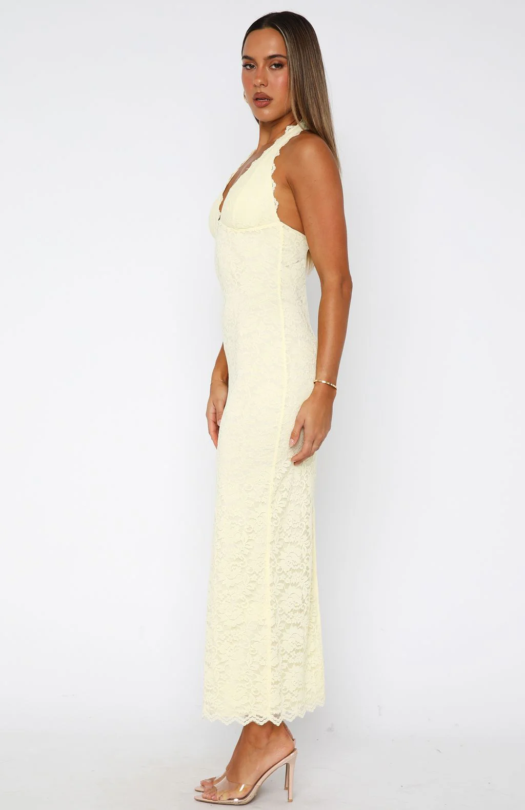 Destiny Lace Maxi Dress Lemon - Image 3