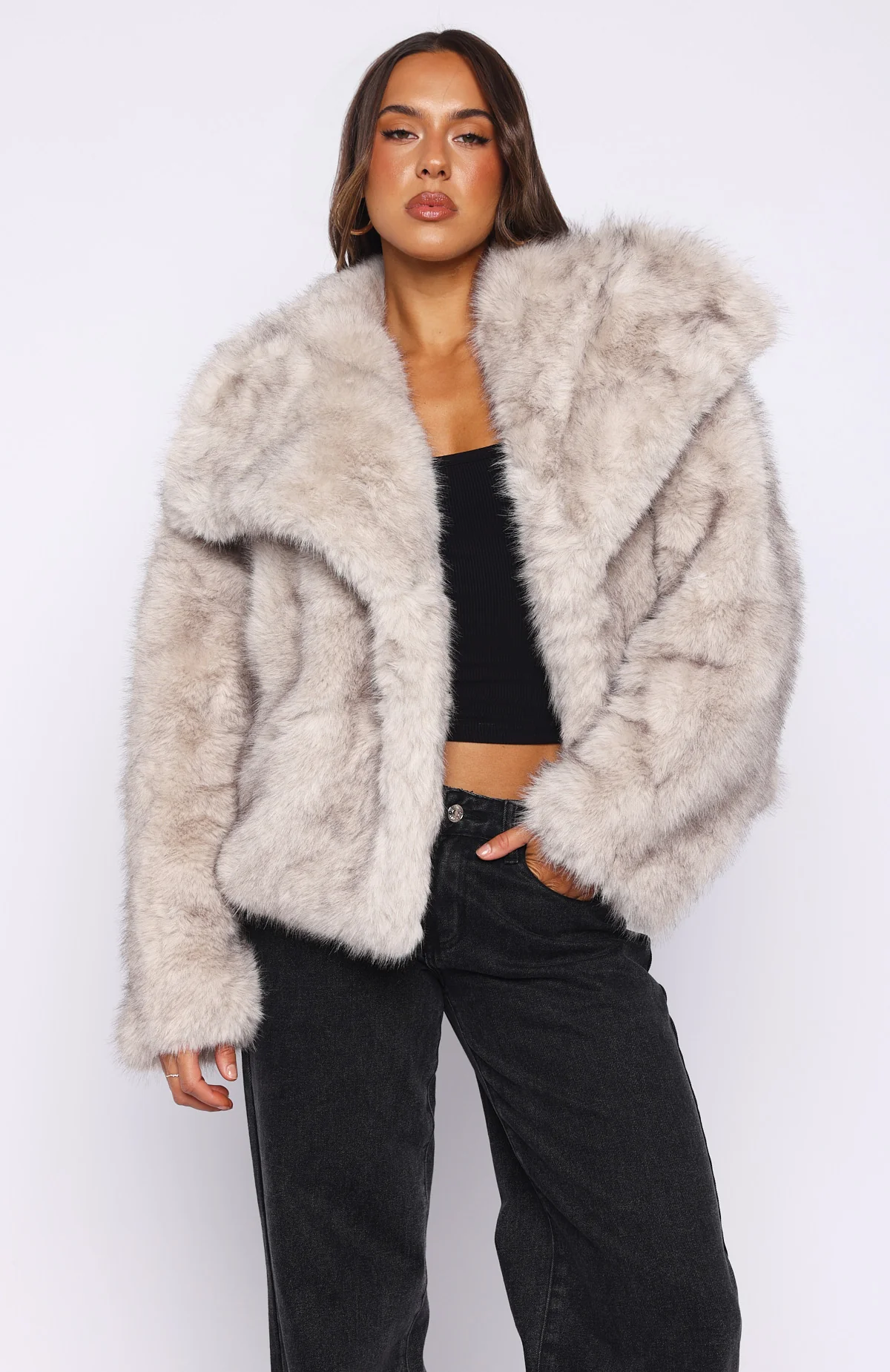 Dirty Martini Faux Fur Jacket Smokey Taupe - Image 2
