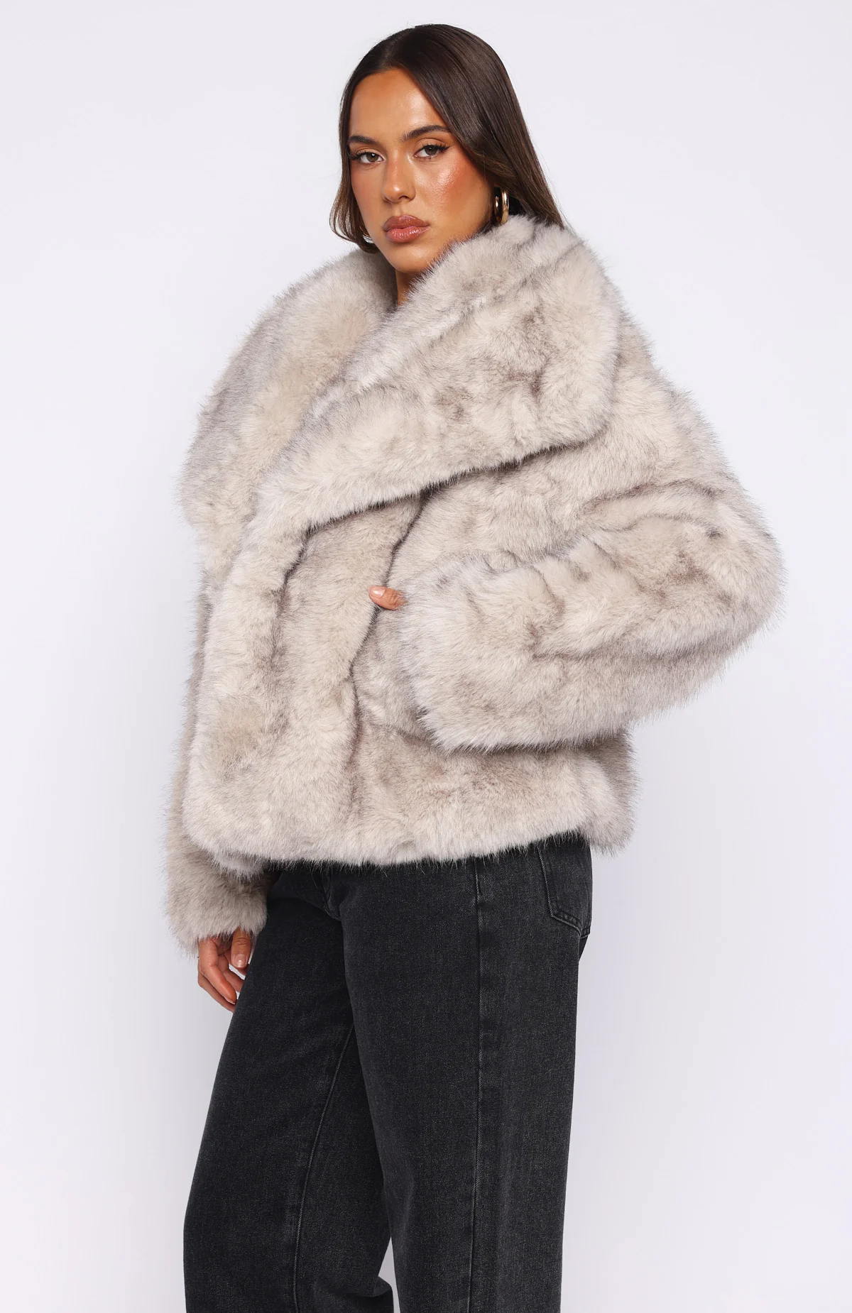 Dirty Martini Faux Fur Jacket Smokey Taupe - Image 3