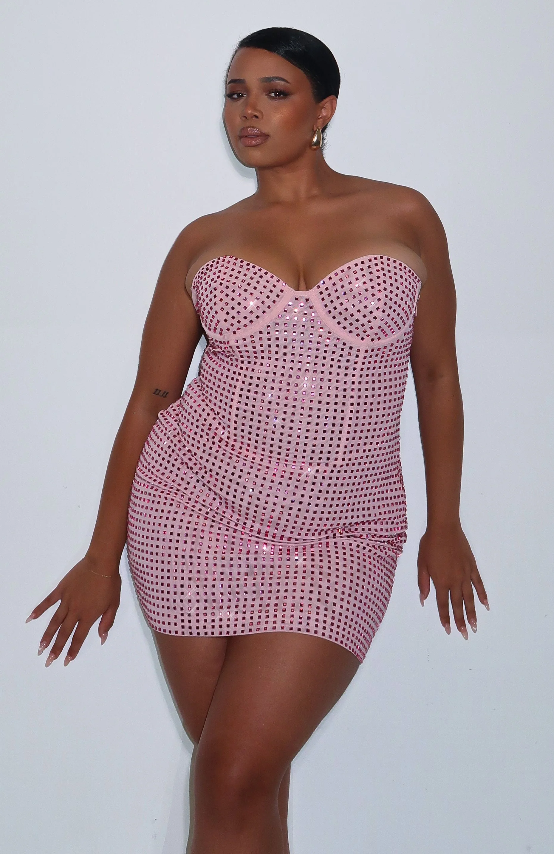 Disco Ball Embellished Mini Dress Baby Pink - Image 6