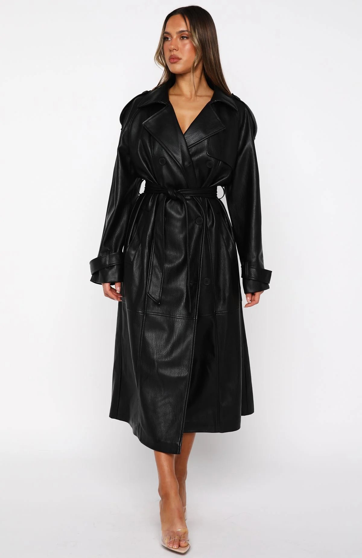 Do I Ever PU Trench Coat Black - Image 2