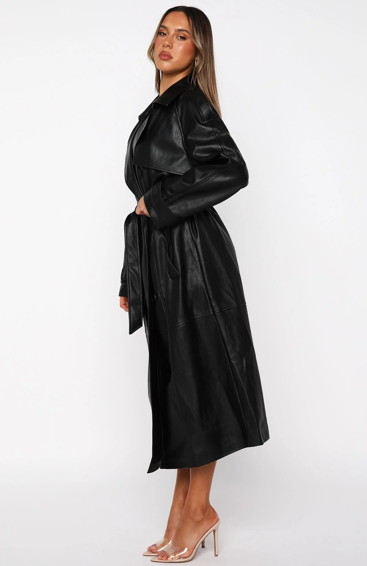 Do I Ever PU Trench Coat Black - Image 3
