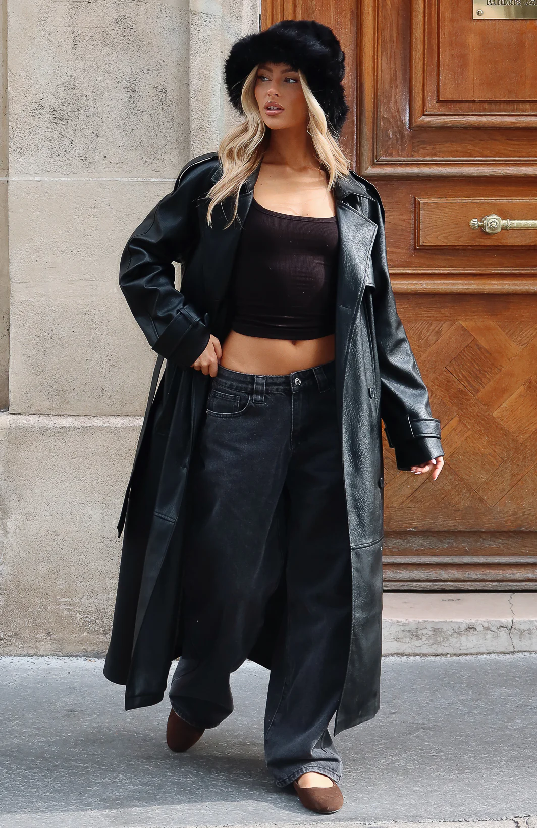 Do I Ever PU Trench Coat Black - Image 6