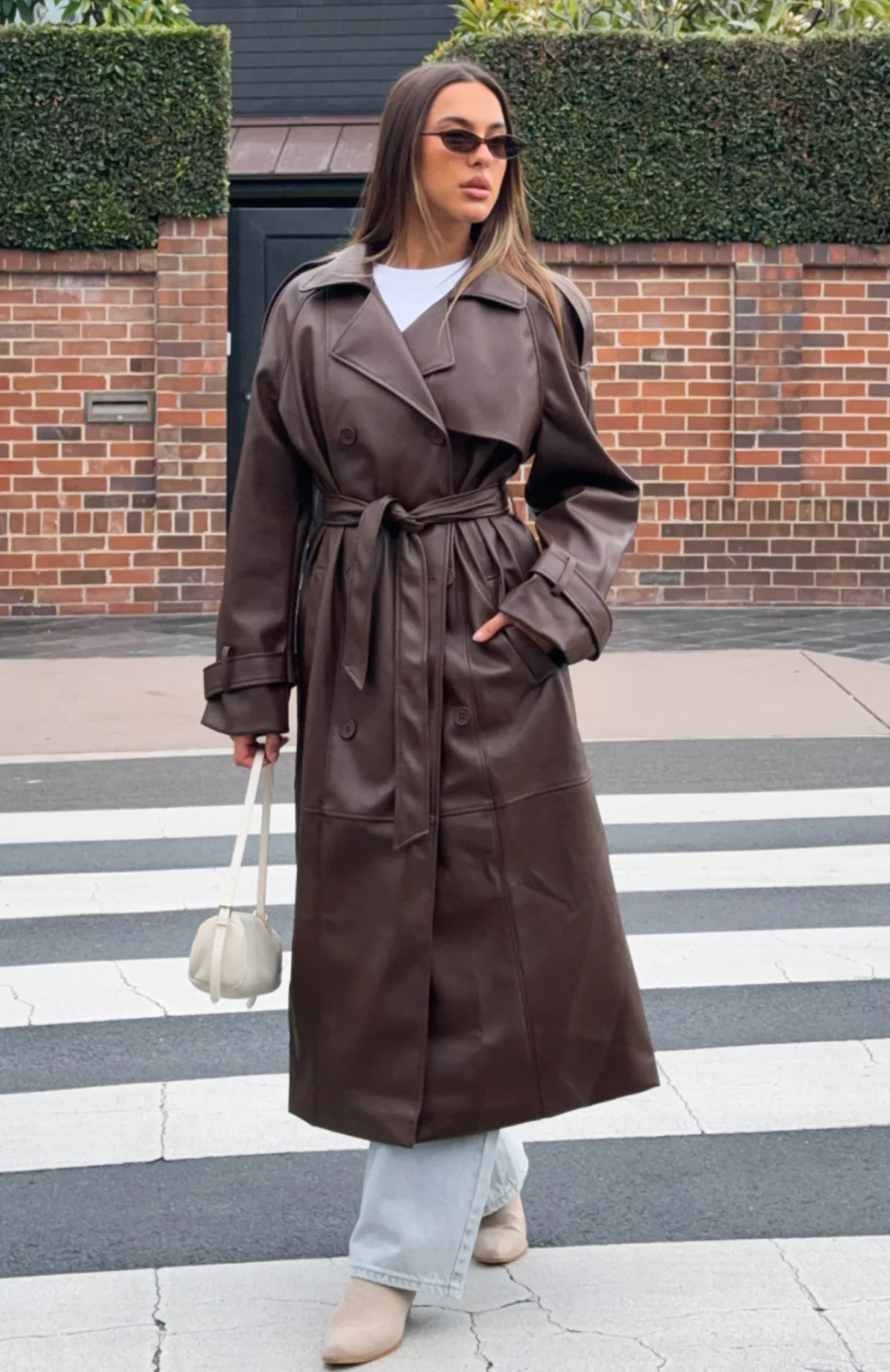 Do I Ever PU Trench Coat Chocolate - Image 2