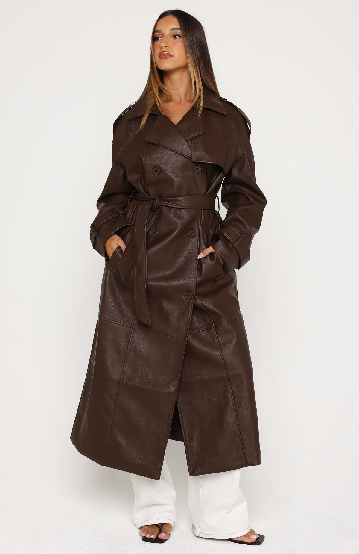 Do I Ever PU Trench Coat Chocolate - Image 3
