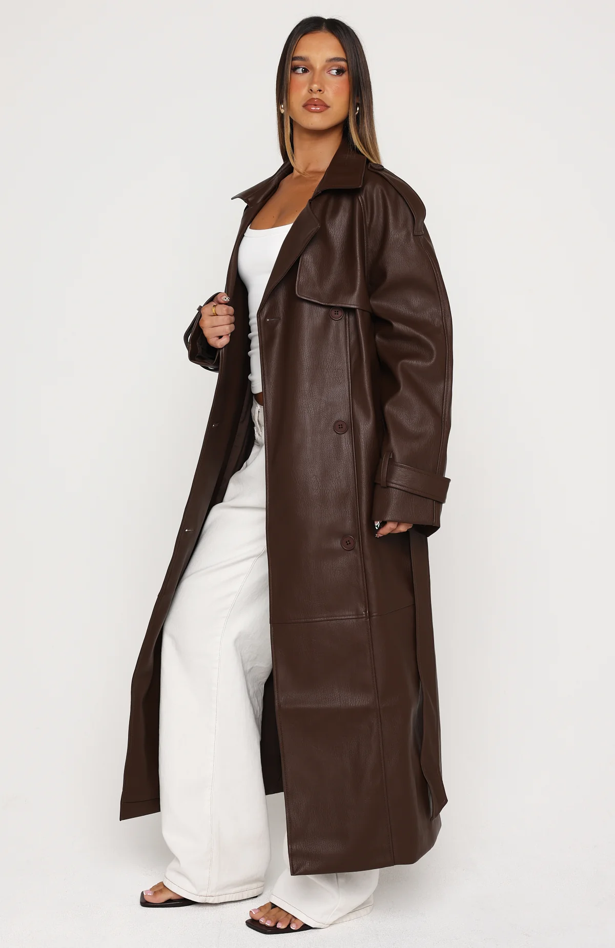 Do I Ever PU Trench Coat Chocolate - Image 4