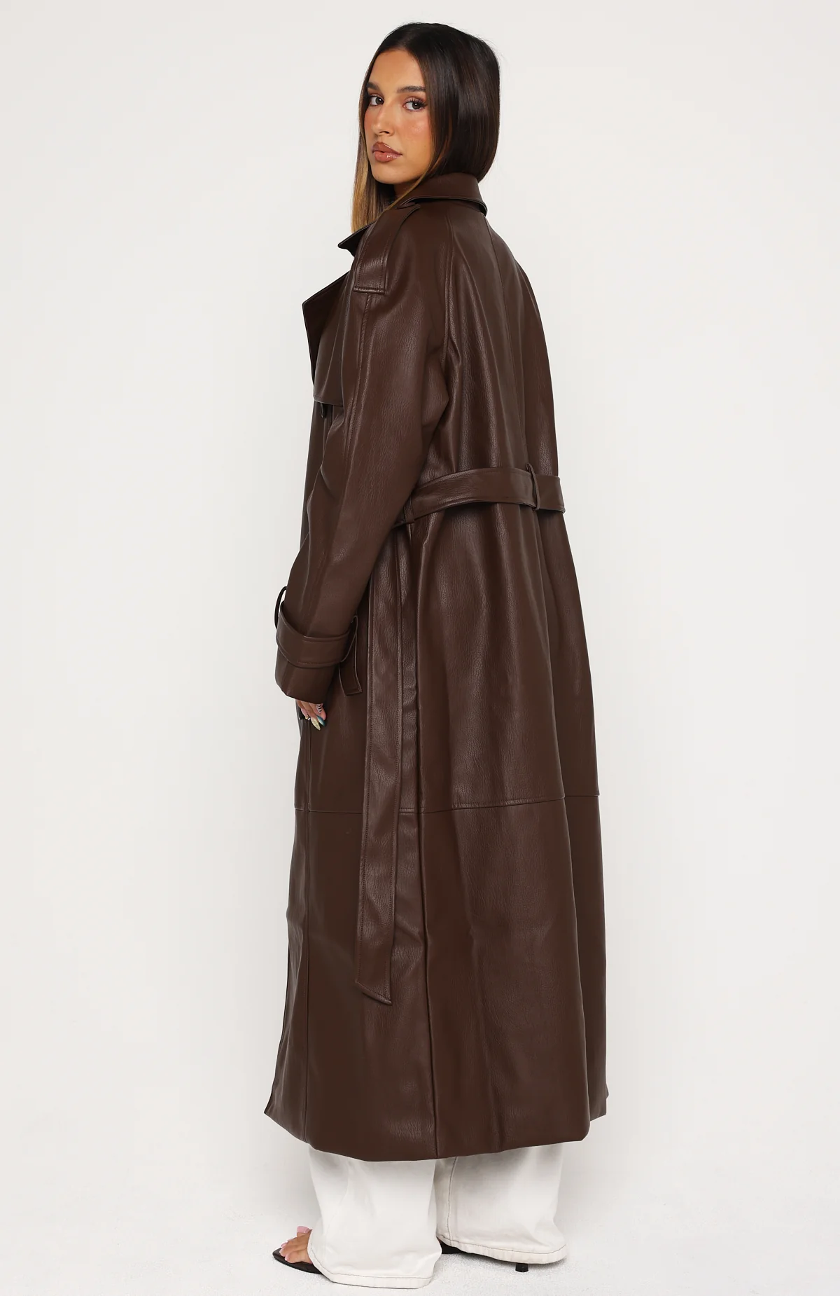 Do I Ever PU Trench Coat Chocolate - Image 5